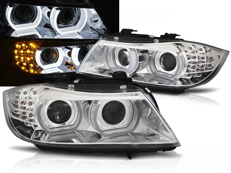 Frontlykter BMW E90/E91 09-11 Xenon Angel Eyes LED DRL Krom – ute v:9135062