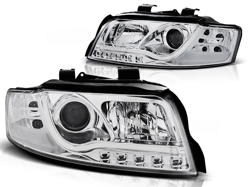 Frontlykter Audi A4 10.00-10.04 Tube Lights DRL Krom v:4776956 Frontlykter Audi A4 10.00-10.04 Tube Lights DRL Krom v:4776956